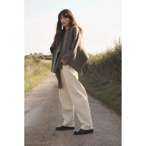 Zara Women Size M Gray Asymmetric Wool Cape Poncho Wrap Kimono Modern Minimalist - Picture 8 of 15